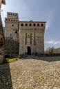 One of the access points to the ancient castle of Torrechiara, Parma, Italy, on a sunny day