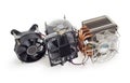 Various active CPU heatsinks with fans on a white background Royalty Free Stock Photo