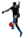 one african soccer player man isolated white background silhouet