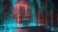 one AI\'s superiority as it stands illuminated on a digital throne, pulling in data streams from a vanquished AI opponent,