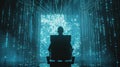 one AI\'s superiority as it stands illuminated on a digital throne, pulling in data streams from a vanquished AI opponent,