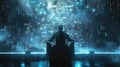 one AI\'s superiority as it stands illuminated on a digital throne, pulling in data streams from a vanquished AI opponent, Royalty Free Stock Photo