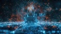 one AI\'s superiority as it stands illuminated on a digital throne, pulling in data streams from a vanquished AI opponent,