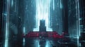 one AI\'s superiority as it stands illuminated on a digital throne, pulling in data streams from a vanquished AI opponent,