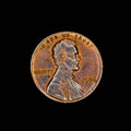 One american cent coin on black background Royalty Free Stock Photo