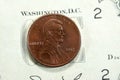 1 One American cent coin series 2002, Obverse side features Abraham Lincoln the 16th president of the United States Of America who Royalty Free Stock Photo