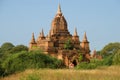 One of the ancient Buddhist temples of Bagan close-up sunny afternoon. Myanmar Royalty Free Stock Photo