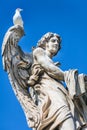 One of the angel statues on the Angel bridge over the Tiber in Rome. Italy