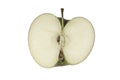 One apple cut into halves with stalk and pit Royalty Free Stock Photo