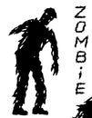 One-armed black zombie silhouette in leaky clothes. Vector illustration.