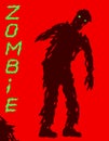 One-armed zombie silhouette in leaky clothes. Vector illustration.