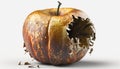 One bad apple spoils the bunch. A rotting apple on white background Generative Ai. V1 Royalty Free Stock Photo