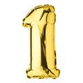 One 1 balloon. Helium balloon. Golden Yellow foil color. Number 11. Good for Party, Birthday greeting card, Sale, Advertising, Ann