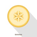 One banana slice on white background. Yellow fresh fruit in paper cut style.