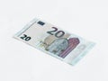 One banknote worth 20 Euro isolated on a white background