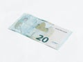 One banknote worth 20 Euro isolated on a white background