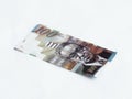 One banknote worth 100 Israeli shekels isolated on a white background