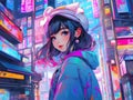 One beautiful and aesthetic anime girl in glitch art, colorful, official art, anime style, 8k, wallpaper