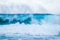 One beautiful and blue wave broking - sea or ocean beach - surfing time lifestyle - close up and portrait of a wave