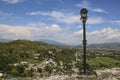 One of the beautiful forged lantern along paved road leading to historic ruins Rozafa Castle in Shkoder, Albania Royalty Free Stock Photo