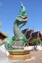 green Naga statue in the temple ,Chiangmai