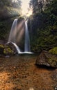 Twin Waterwall Grenjengan Kembar with Ray of Light Royalty Free Stock Photo