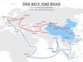 One belt - one road chinese modern silk road. Economic transport way on world map vector illustration Royalty Free Stock Photo