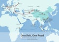 One Belt, One Road, Chinese strategic investment in the 21st century map Royalty Free Stock Photo