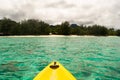 View from kayak on cloudy Rarotonga Island, Cook Islands, Oceania Royalty Free Stock Photo