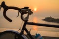 One bicycle silhouette on a sunset. Summer landscape Royalty Free Stock Photo