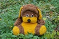 One big brown yellow plush toy dog