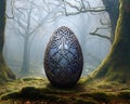 One big Celtic easter egg with a misty woodland in the background.