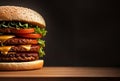 One big juicy burger closeup. Generative AI.