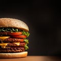 One big juicy burger closeup. Generative AI.