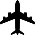 one black airplane icon on white,vector illustration