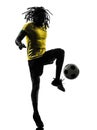 One black brazilian soccer football player man silhouette Royalty Free Stock Photo