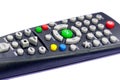 One black, dark gray TV remote control channel switch, green OK button