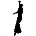 One black silhouette of female flamenco dancer