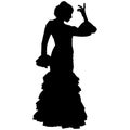 One black silhouette of female flamenco dancer