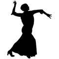 One black silhouette of female flamenco dancer