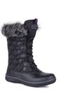 One black glossy fabric woolen woman winter boots isolated