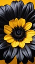 One black yellow flower on yellow monochrome background. View from above. Vertical banner.