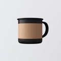 One Blank Matte Black Color Hot Tea Mug Isolated Empty Background. Clean Metal Coffee Enamel Cup Mockup Ready Corporate Royalty Free Stock Photo