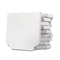 One blank pizza box over a stack Stack of nine closed white cardboard pizza boxes isolated white Royalty Free Stock Photo