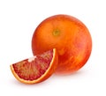 One bloody red orange with a piece on a white background. Royalty Free Stock Photo