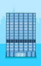 One blue business building on background with city shapes