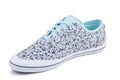 One blue floral pattern fiber fabric casual sneakers shoe isolated white background