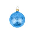 One blue glass ball white background isolated close up, light blue ÃÂ¡hristmas tree decoration, single shiny round bauble, new year