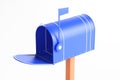 One blue mailbox on a white background