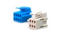 One blue and one white connector Royalty Free Stock Photo